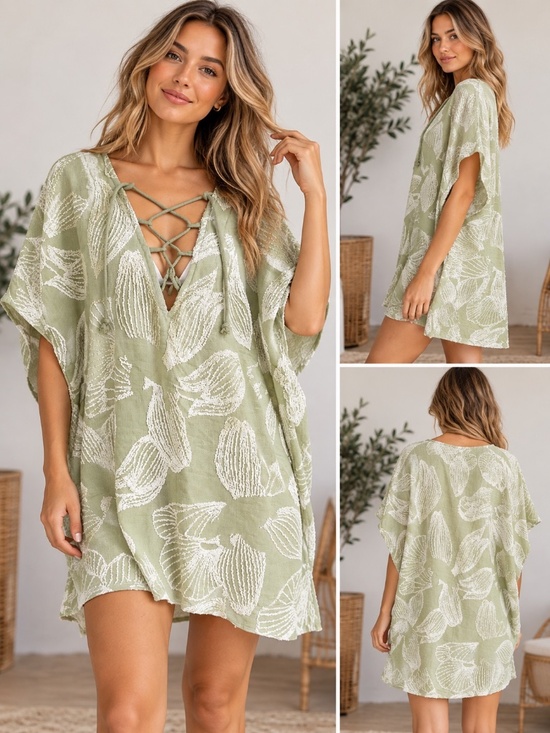 Sandcloud Other - Sand Cloud Sage Green 100% Organic Cotton Lace Up Beach Swim Cover Up OS Poncho
